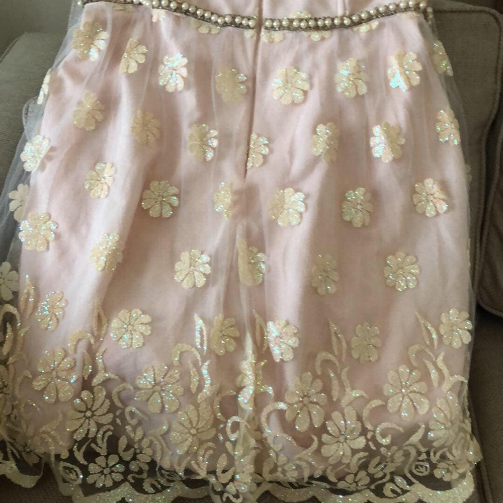 Elegant Pink Floral Skirt with Pearl Detail